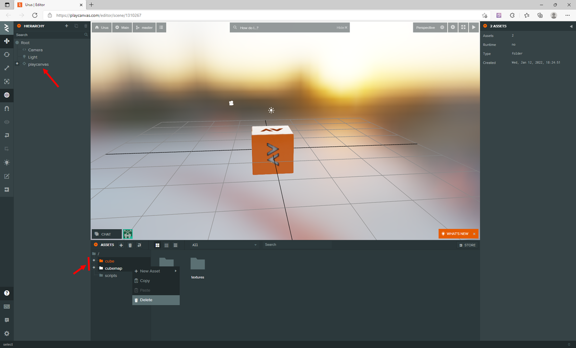 playcanvas remove objects and cubemaps