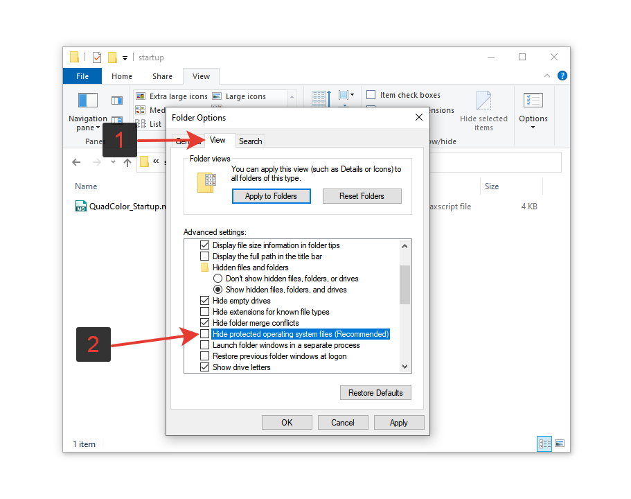 file explorer view protected system files